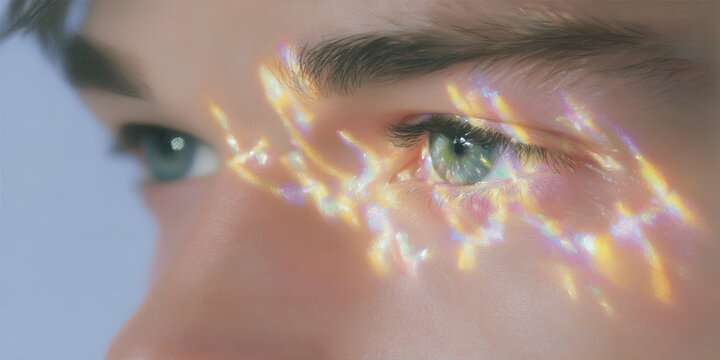 Male eye with glowing lightning reflections