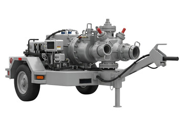 Fototapeta premium Heavy industrial mobile pump machine mounted on trailer chassis isolated on a transparent background