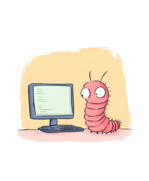 Pink grub working at desktop computer, debugging a bug in his Python code