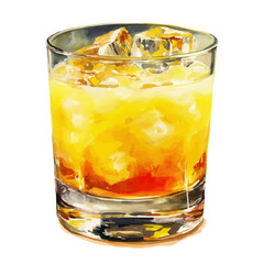 Watercolor painting of Whiskey Sour, vector illustration, isolated on white background.