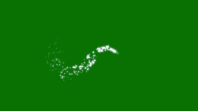 2d glitter stars line animation with glowing doodle stars, white twinkling particles, starlight dust line, fairy sparkle burst, ideal for Christmas and New Year fireworks on a green screen background