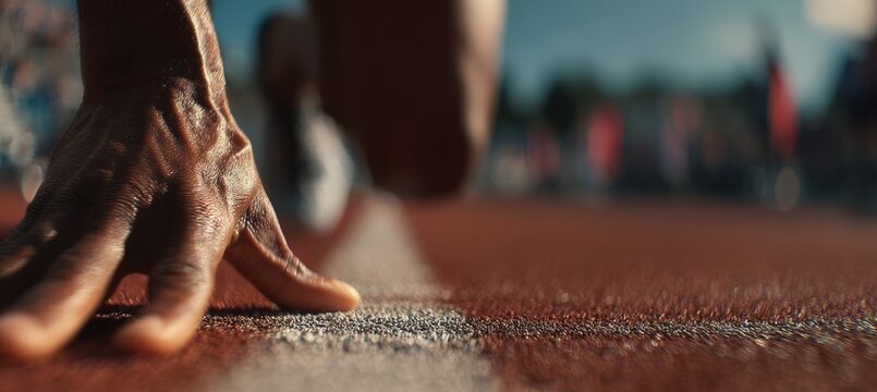 Close-up of Athlete's Hand Brushing Lane Line in Cinematic Golden Light