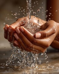 Fototapeta premium A woman's hands are being washed with water