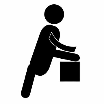 Pictogram of person lifting or pushing a heavy box with proper posture icon