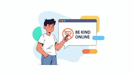 Young man promoting kindness and positive interaction online.