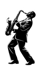 Naklejka premium Stunning silhouette of a talented jazz musician passionately playing a saxophone on stage