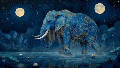 Night scene with transparent elephant