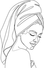 Woman towel head line art simple beauty sketch