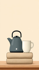Minimalist still life with teapot and mug for cozy and calm atmosphere