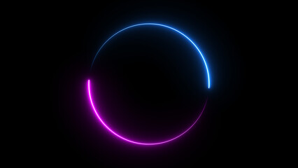Abstract neon light glowing circle frame loading sign background illustration 4k.