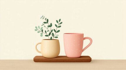 Cozy home decor with minimalist floral mugs for interior design