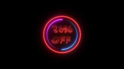 24 percent off discount offer sell icon illustration. Up to 24% off neon text background.