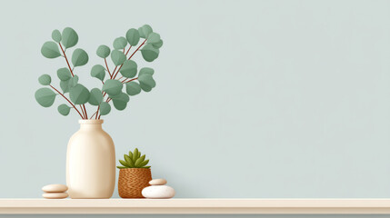 Tranquil wellness scene with eucalyptus and succulent arrangement for relaxation spaces