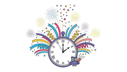 Celebratory Time: a clock with festive decorations, stars, and fireworks, creating a vibrant visual representation of an exciting event or celebration. 