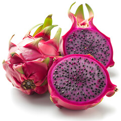  Cut dragon fruit on white background isolated