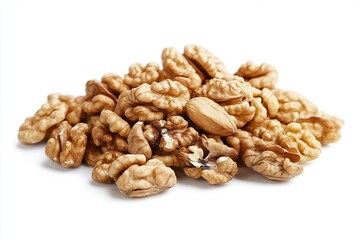 Walnut pile on white background. AI image