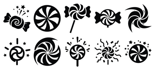 Black and white candy swirl celebration vector icon set and New Year 2026 holiday concept set