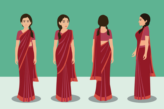 Indian Female Wearing Saree, 2d Character Different poses For Animation