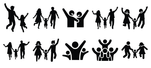 Black and white happy moment vector icon set and New Year 2026 holiday concept set