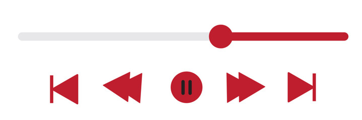 Music or video play bar icon. Modern UI Design Element for Music App Design with Pause, Play, Skip, Favorite, Queue Buttons. Music or video play bar icon on black .