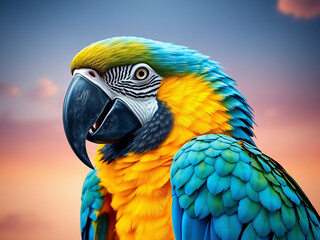 Portret of blue and yellow macaw ara