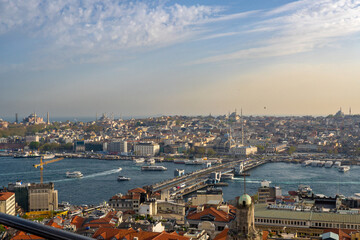 Panoramic View of the Bosphorus and Galata Bridge in Istanbul, Turkey