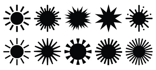 Black and white shine burst vector icon set and New Year 2026 holiday concept set