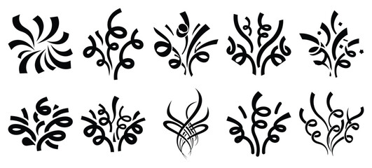 Fototapeta premium Black and white streamers swirl vector icon set and New Year 2026 holiday concept set