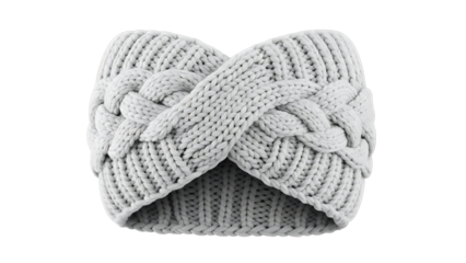 Knitted headband in white color for winter or autumn season