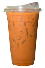 Iced Thai Milk Tea in Glass Isolated on Transparent Background.