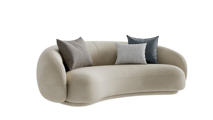 Obraz premium Beige leather sofa with pillows on a transparent background. Furniture for the modern interior, web design, and presentation. 