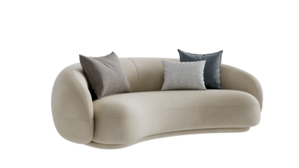 Beige leather sofa with pillows on a transparent background. Furniture for the modern interior, web design, and presentation.
