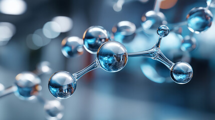 Abstract molecular structure, chemical formula display, water composition visual, scientific illustration design, chemistry education concept, molecular bonding representation, geo