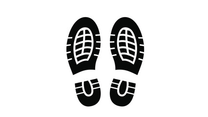 A simple black and white illustration depicting two boot or shoe prints