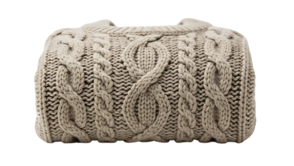 Cozy Aran Wool Cable Knit Sweater Folded On Black Background