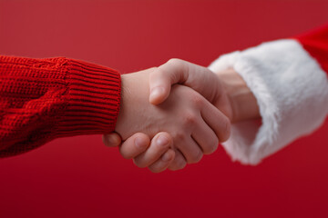 A Christmas-themed handshake. Santa's handshake.