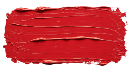 Vivid crimson red oil paint brushstroke with detailed impasto texture on a white background with copy space. Concept of artistic expression
