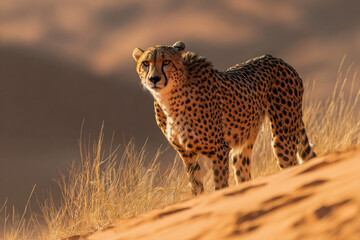 Naklejka premium Graceful cheetah exploring sandy dunes