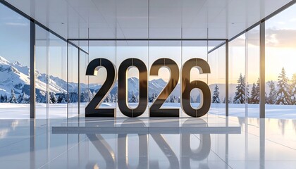 Large 3D number "2026" standing in bright modern space, person in orange outfit interacting with digit six, sunlight streaming through open window, evoking themes of future, creativity, and optimism.