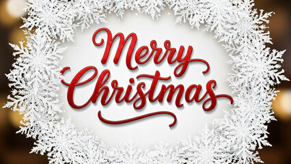 Fototapeta premium Joyful Merry Christmas wishes conveyed with a beautiful festive snowflake frame, perfect for holiday greetings or seasonal designs