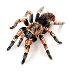 Watercolor painting of Tarantula, vector illustration, isolated on white background.
