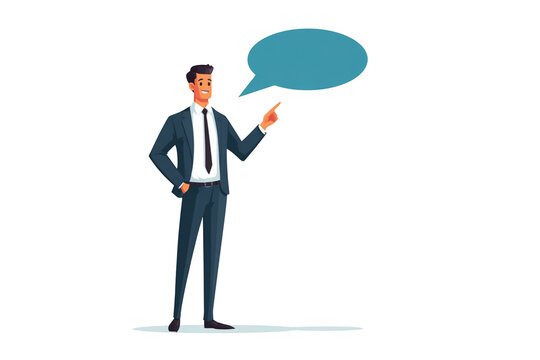 Man in suit pointing with speech bubble above him against a black background illustration - Powered by Adobe