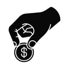 Hand holding baby stroller and dollar coin