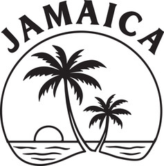  Jamaica strong tropical island paradise with palm trees and ocean out line vector on a white backgraound