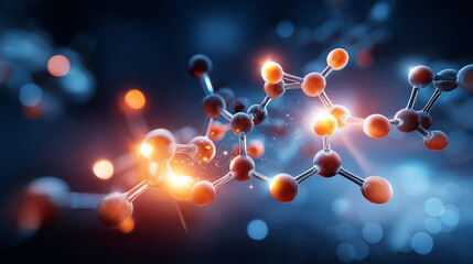 Futuristic chemistry concept, glowing molecular diagrams, chemical formulas display, advanced science visualization, technological research representation, innovative chemistry ill