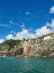 RIOMAGGIORE, ITALY . Riomaggiore, a village in province of La Spezia, Liguria, Italy. It's one of the lands of Cinque Terre, UNESCO World Heritage Site
