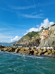 RIOMAGGIORE, ITALY . Riomaggiore, a village in province of La Spezia, Liguria, Italy. It's one of the lands of Cinque Terre, UNESCO World Heritage Site
