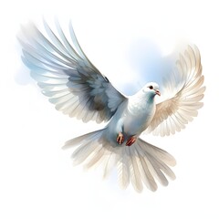 Obraz premium Graceful dove soaring through the sky with outstretched wings in watercolor style