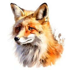 Obraz premium Fox portrait in watercolor style with striking details on a white backdrop
