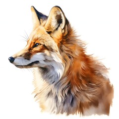 Naklejka premium Watercolor painting of a red fox head isolated on a white background